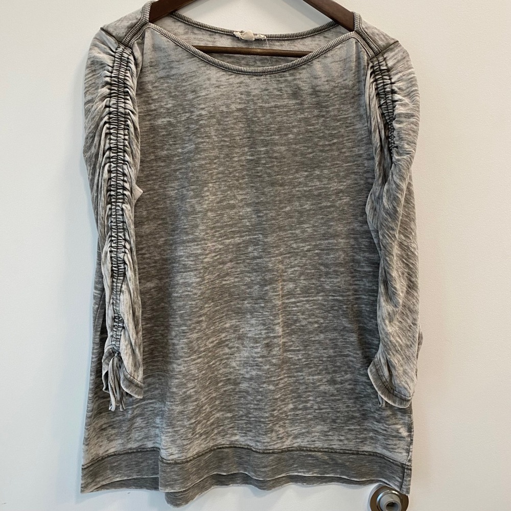 Anne and Delany Top Women Large Grey Burnout Ruched Long Sleeve Casual Crew Neck